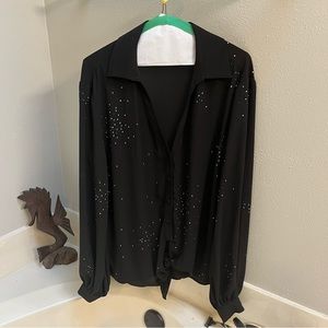 WHBM Black Long-Sleeve Starry Blouse Large